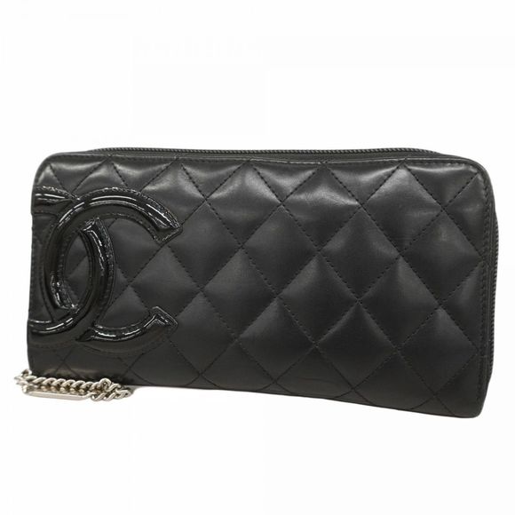 Chanel Cambon Long Wallet Black Lambskin Silver Hardware Pre-owned Women's - Picture 1 of 10